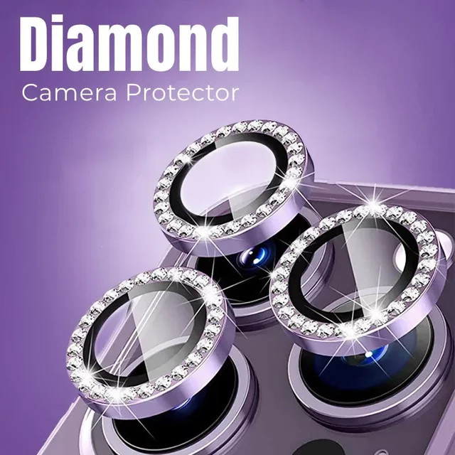 Luxus Diamant Kamera Schutz Metall Ring und Objektivglas für Apple iPhone 14 15 16 Pro Max Plus in Blau, 2-3 Stück - Bild 1