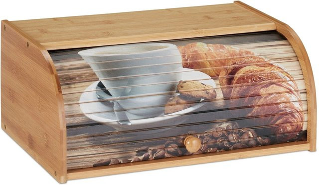 Relaxdays Brotkasten aus Bambus und MDF in Natur mit Rolldeckel, B/T/H: 40 x 17 x 27 cm - Bild 1