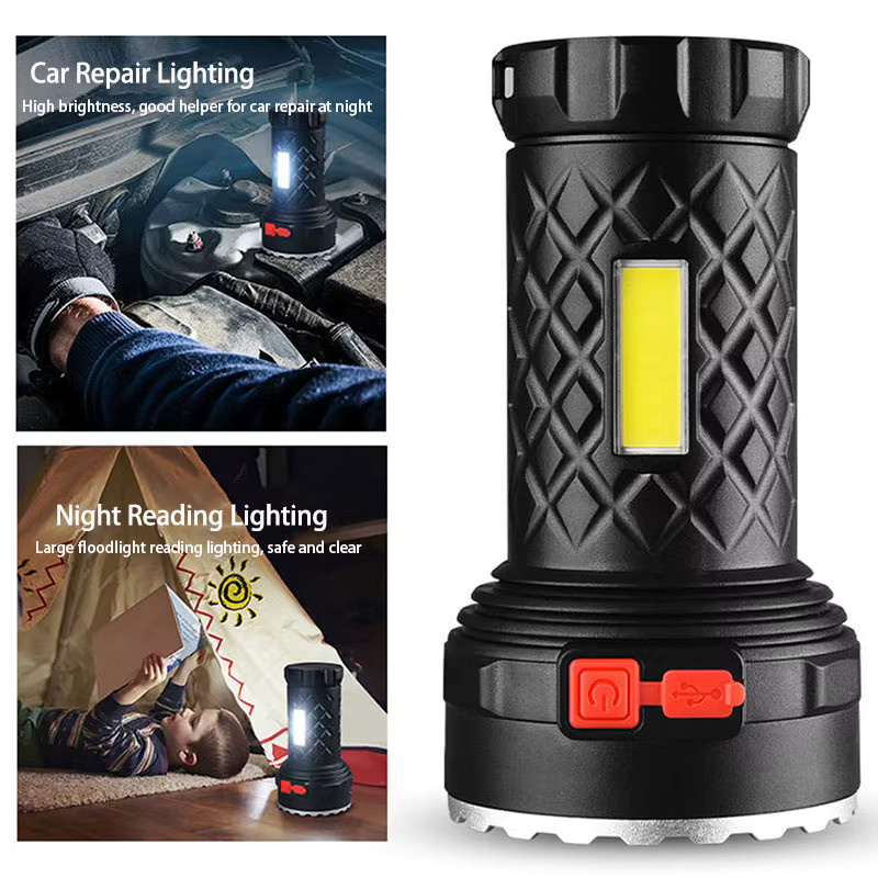 ESMARTER Tragbare LED Taschenlampe in Schwarz mit 7 LED-Lampenperlen, COB-Seitenlicht und wiederaufladbarem Akku für Outdoor und Camping - Bild 6