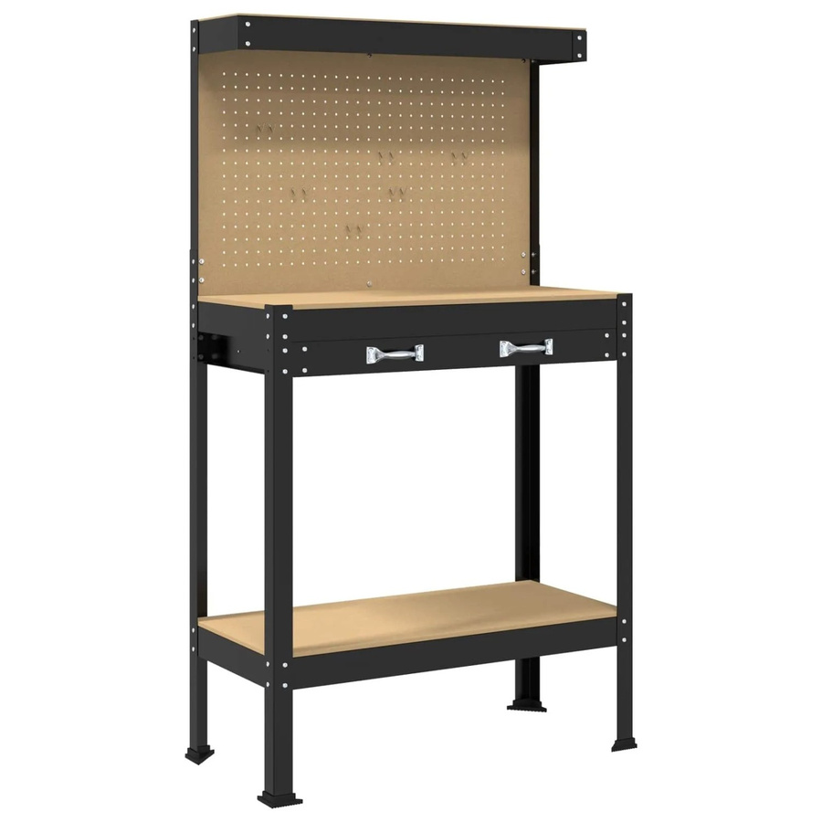 vidaXL Werkbank Schwarz aus Metall und Holzwerkstoff B/T/H: 81 x 41 x 145 cm - Bild 2
