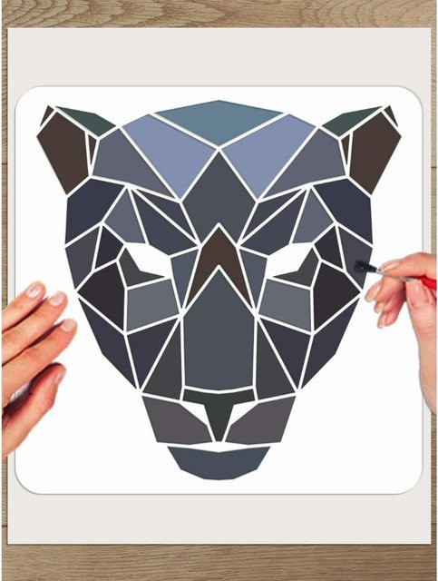 Black Panther Head Malschablone mit geometrischem Tierdesign, wiederverwendbare Zeichnungsvorlage für Handwerk und Malerei, Breite: 30 cm, Breite: 30 cm - Bild 1