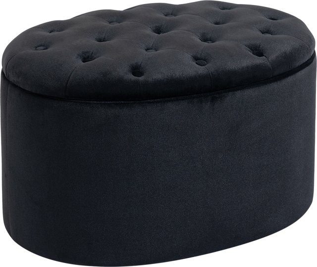 HOMCOM Moderne Polsterbank mit Stauraum in Schwarz aus Samtartigem Polyester und Gummiholz, Ovale Form, B/T/H: 71 x 52 x 42 cm - Bild 1