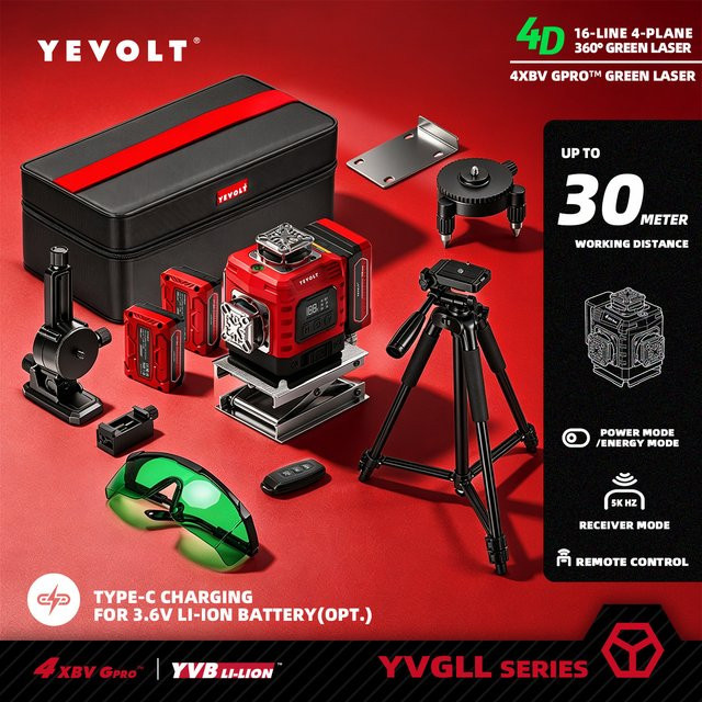 YEVOLT 4D Selbstnivellierender Laser-Level mit 16 Linien in Grün für DIY und Innenrenovierung - Bild 1