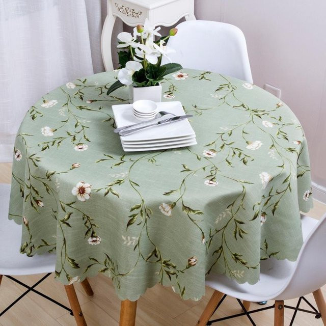 Runde Baumwoll-Tischdecke von Super Six mit Blumendruck und grüner Spitze im Landhausstil, Durchmesser: 100 cm - Bild 1