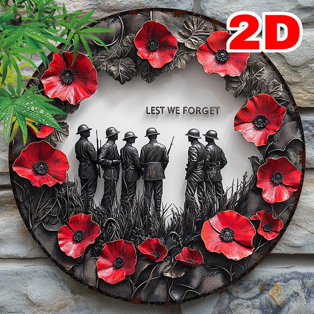 HELLOYOUNG Lest We Forget Rundes Aluminiumschild mit Mohnblumen in Rot, Wanddekoration aus Metall, Durchmesser: 20 cm - Bild 1