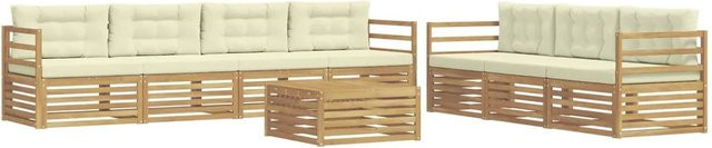 vidaXL Outdoor-Sofagarnitur 8-teilig aus Akazienholz in Weiß und Beige mit Polsterkissen, B/T/H: 79 x 79 x 37 cm - Bild 1