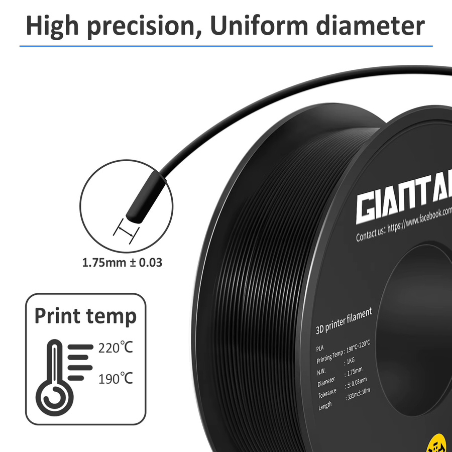 GIANTARM PLA Filament 1,75mm für FDM 3D-Drucker, 1kg, Schwarz oder Braun - Bild 3