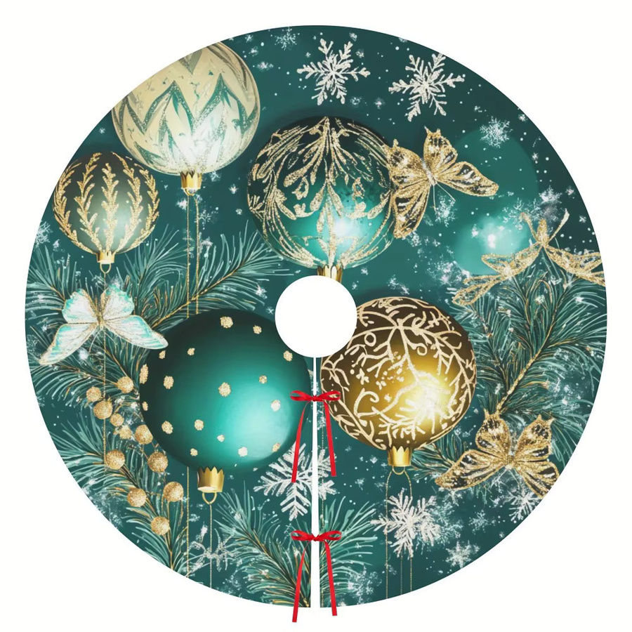 VIKAMA Weihnachtsbaumrock mit floralem Design als festliche Bodenmatte für deine Weihnachtsdekoration - Bild 5