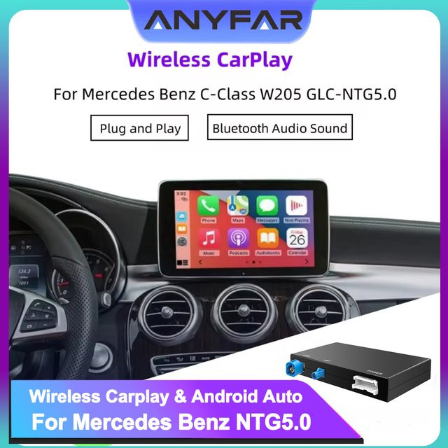ANYFAR Wireless CarPlay und Android Auto Adapter mit Bluetooth für Mercedes Benz C GLC W205 E CLA GLA GLE CLS in Schwarz - Bild 1