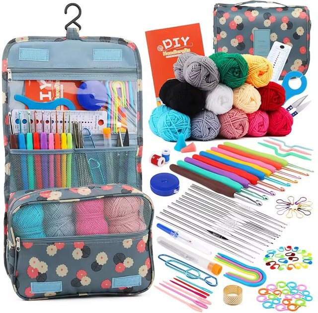 DIY Handwerk Set zum Stricken und Häkeln mit Häkelnadeln, Markern und Zubehör in Multicolour inklusive Tasche - Bild 1