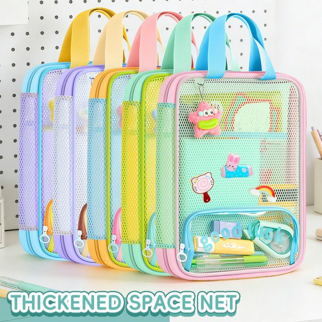 Huajie 3-lagige transparente Netz-Handtasche in Multicolour mit Dopamin-Farbblock als große Aufbewahrungstasche für die Schule - Bild 1