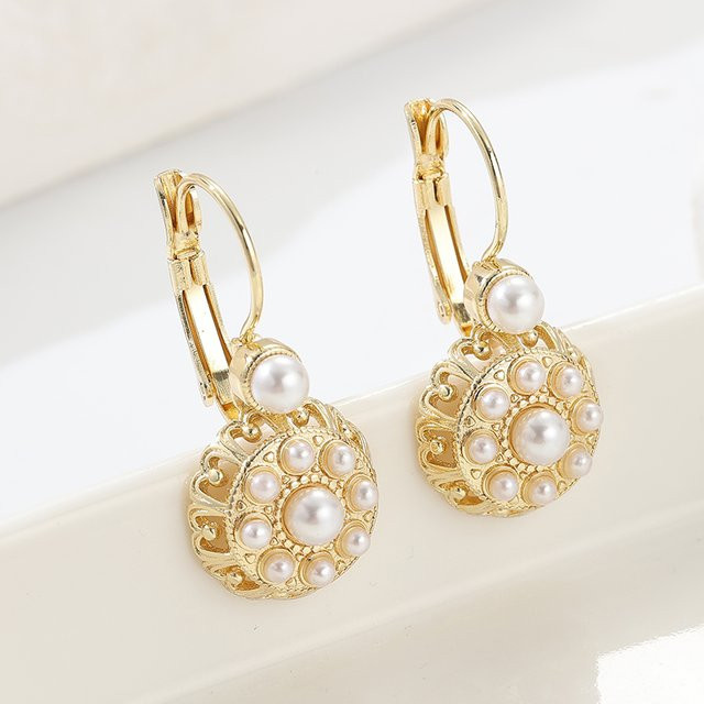 YoYo Ohrring mit Imitationsperlen, Gold, Damen, Vintage - Bild 1