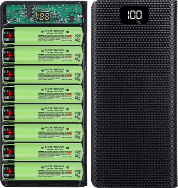 YiFanHeRong DIY Powerbank Gehäuse Kit für 8x 18650 Batterien mit Dual USB und Typ C in Schwarz - Bild 1