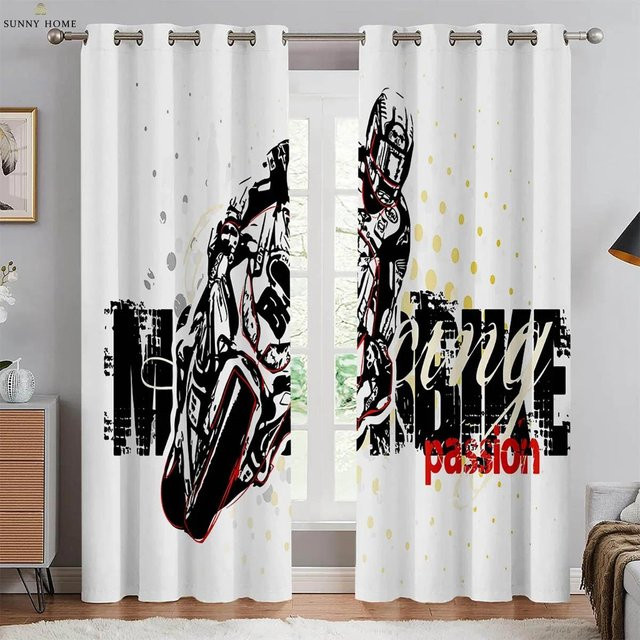 Tonnika Chen Set aus 2 Motorrad-Vorhängen aus Polyester für Schlafzimmer Wohnzimmer und Küche, Breite: 100 cm, Höhe: 130 cm - Bild 1