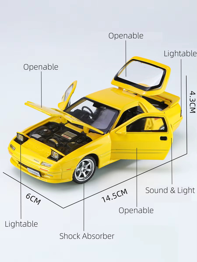 WELLY Initial D Mazda RX7, Miniatur-Druckguss-Spielzeugautomodell, 1:32, mit Licht und Ton - Bild 2