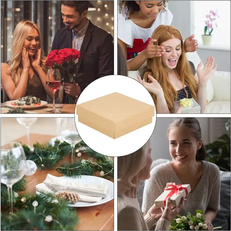 24 Stück Schmuckschatullen aus Kraftpapier in Braun und Beige, quadratische Geschenkverpackungsboxen aus Papier, B/T/H: 9 x 9 x 3 cm - Bild 6