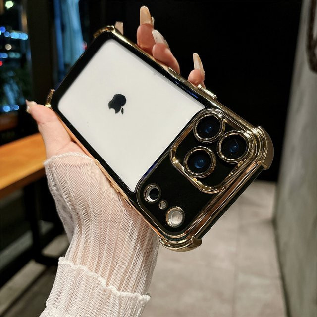 szHAIyu Galvanik Schutzhülle für iPhone 11 bis iPhone 17 Air Modelle, transparente stoßfeste Handyhülle in Transparent, Grau oder Gold - Bild 1