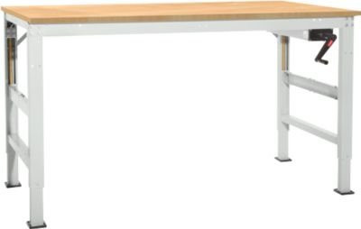 Manuflex Arbeitstisch Ergo K mit Kurbel, Multiplex Tischplatte, grau, B: 150 cm, T: 80 cm, H: 45 cm bis 150 cm - Bild 1