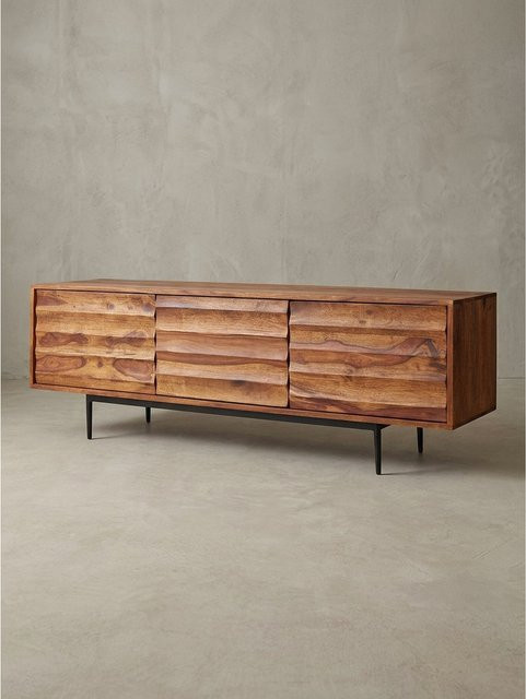 Lowboard KADIMA DESIGN im Industrial-Stil aus Holz und Metall mit Holzlamellen, Farbe: Braun, B/T/H: 147 x 50 x 38 cm - Bild 1