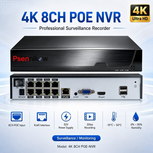 Psennikow Tuya NVR Smart PoE 8MP Sicherheits-IP-Kamera Videoüberwachungs-CCTV-System in Schwarz - Bild 1