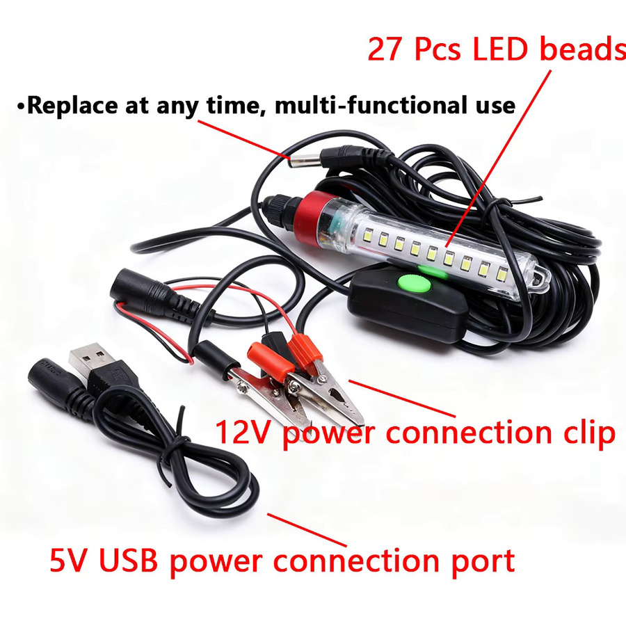 LED Unterwasser-Fischköderlicht in Grün, transparentes Angellicht mit zwei Verbindungsmodi (5 V bis 12 V) - Bild 3