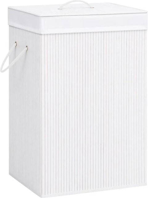vidaXL Bambus-Wäschekorb mit 1 Fach in Weiß mit herausnehmbarem Stoffbeutel und Griffen, B/T/H: 60 x 30 x 40 cm - Bild 1