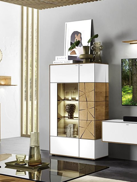 Highboard hartmann HEAVEN in Kerneiche Umato massiv und Weiß mit Glastüren - Bild 1