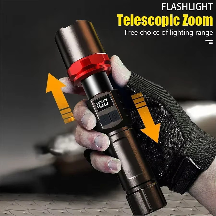 Heinast LED Taschenlampe in Schwarz, wiederaufladbare Arbeitsleuchte mit Zoom und Batterieanzeige, wasserdichte Notfalllampe aus Aluminium für Garten und Camping - Bild 3