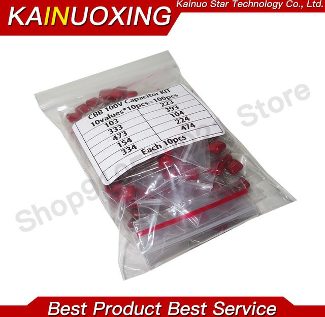 KAINUOXING CBB Kondensator-Sortiment-Set, 100 V, 10 nF bis 470 nF, 100 Stück in Rot - Bild 1