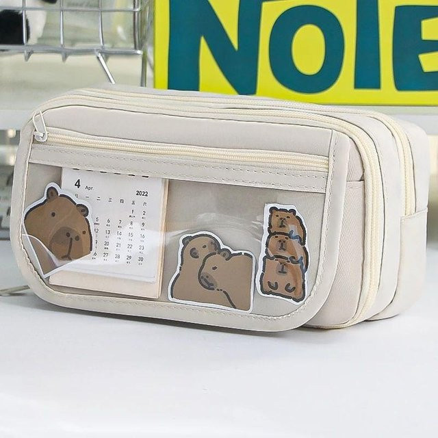 9-lagiges Federmäppchen mit großem Fassungsvermögen, transparentem Fach und magnetischem Verschluss, Weiß/Beige, B: 21,0 cm, H: 7,5 cm - Bild 1