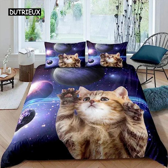 Bettwäscheset Galaxy Cats von Binchi Outdoor Product mit 3D-Katzen-Motiv aus Mikrofaser, Mehrfarbig, B/H: 150 x 200 cm - Bild 1