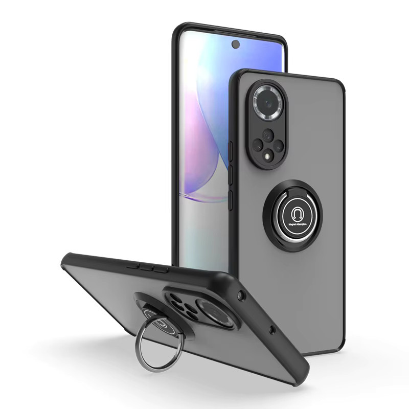 Stoßfeste Silikon-Handyhülle mit Metallring-Halter für Huawei Nova 9 NAM-LX9 in Schwarz und Rot - Bild 2