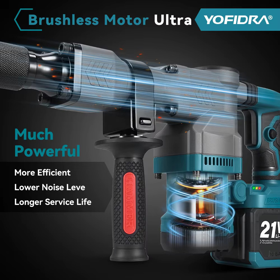 YOFIDRA Bürstenloser Elektrohammer 6000W Abbruchhammer und Meißelwerkzeug für Makita Akku - Bild 3