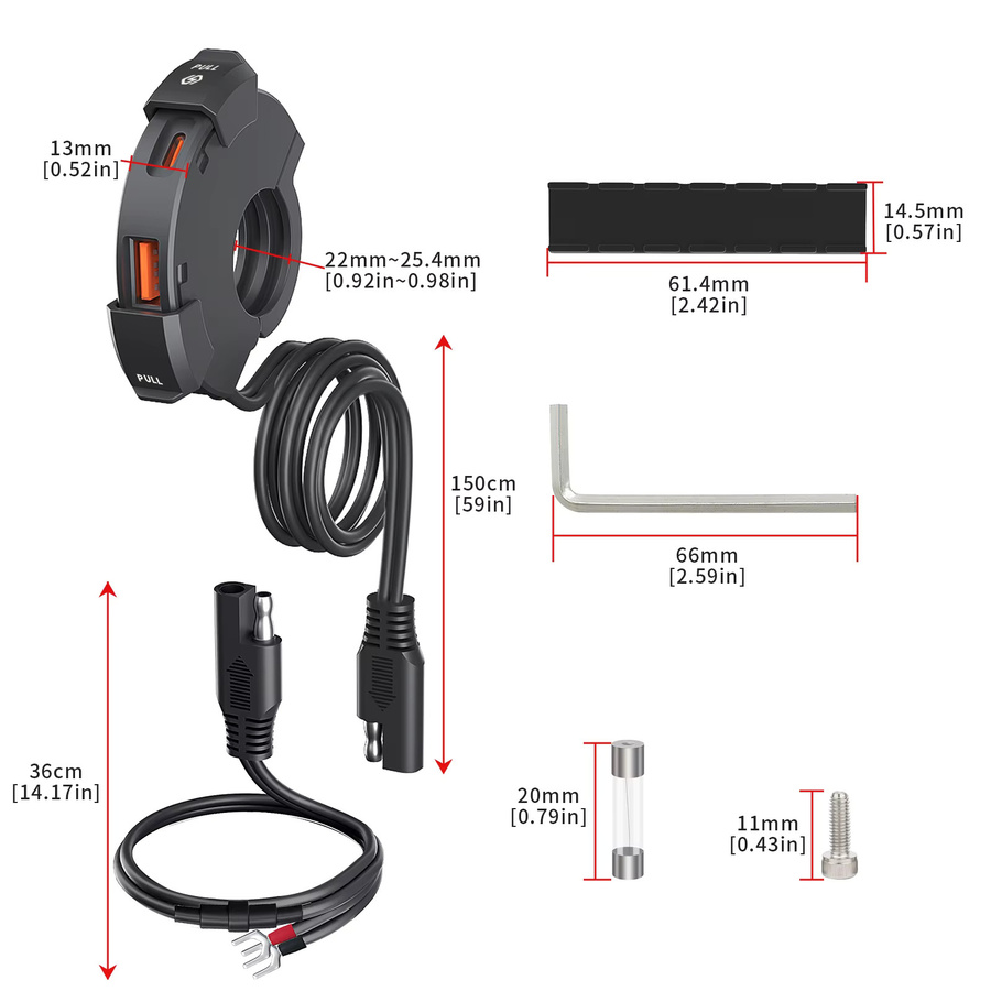 Wasserdichtes Motorrad USB Ladegerät mit 48W Quick Charge PD und QC3.0 für Lenker-Montage, Schwarz, 12V-24V Power Adapter mit USB-C - Bild 5
