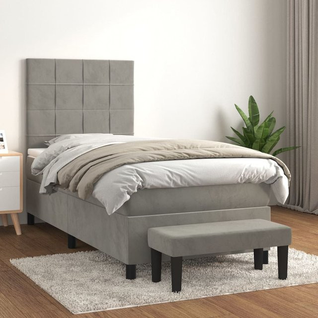 vidaXL Boxspringbett mit Matratze Hellgrau Samt B/T/H: 90 x 200 x 128 cm - Bild 2