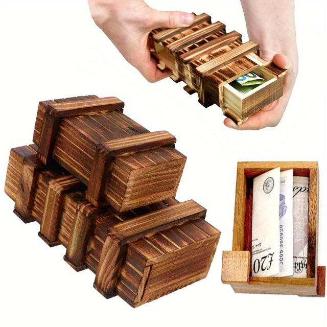 XYTLEZONE Vintage-Puzzleschachtel aus Holz, 3D-Rätsel, mit verstecktem Fach - Bild 1
