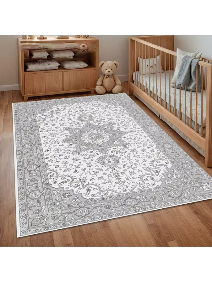 Vintage Persischer Medaillon-Teppich in Grau, rutschfester und weicher Orientteppich für Wohnzimmer, Schlafzimmer, Kinderzimmer, Flur oder Esszimmer - Bild 2