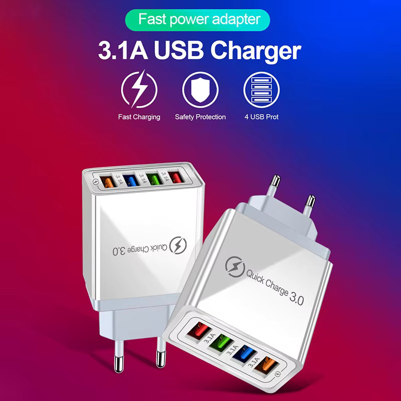 Kuwai Multi-Port USB-Schnellladegerät mit 4 USB-A Anschlüssen und Quick Charge 3.0 für Handy und Tablet, EU-US-Stecker - Bild 2