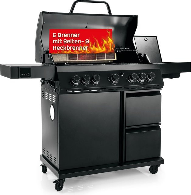 LANDMANN Gasgrill COOL BLACK 5.2 in Schwarz mit 5 stufenlos einstellbaren Brennern, maxX-Zone und integriertem Heckbrenner - Bild 1
