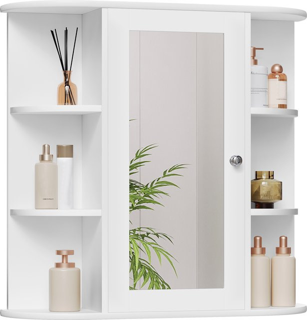 Eugad Badezimmerschrank Weiß aus MDF mit Spiegel und verstellbaren Regalen, hängender Wandschrank für das Badezimmer - Bild 1