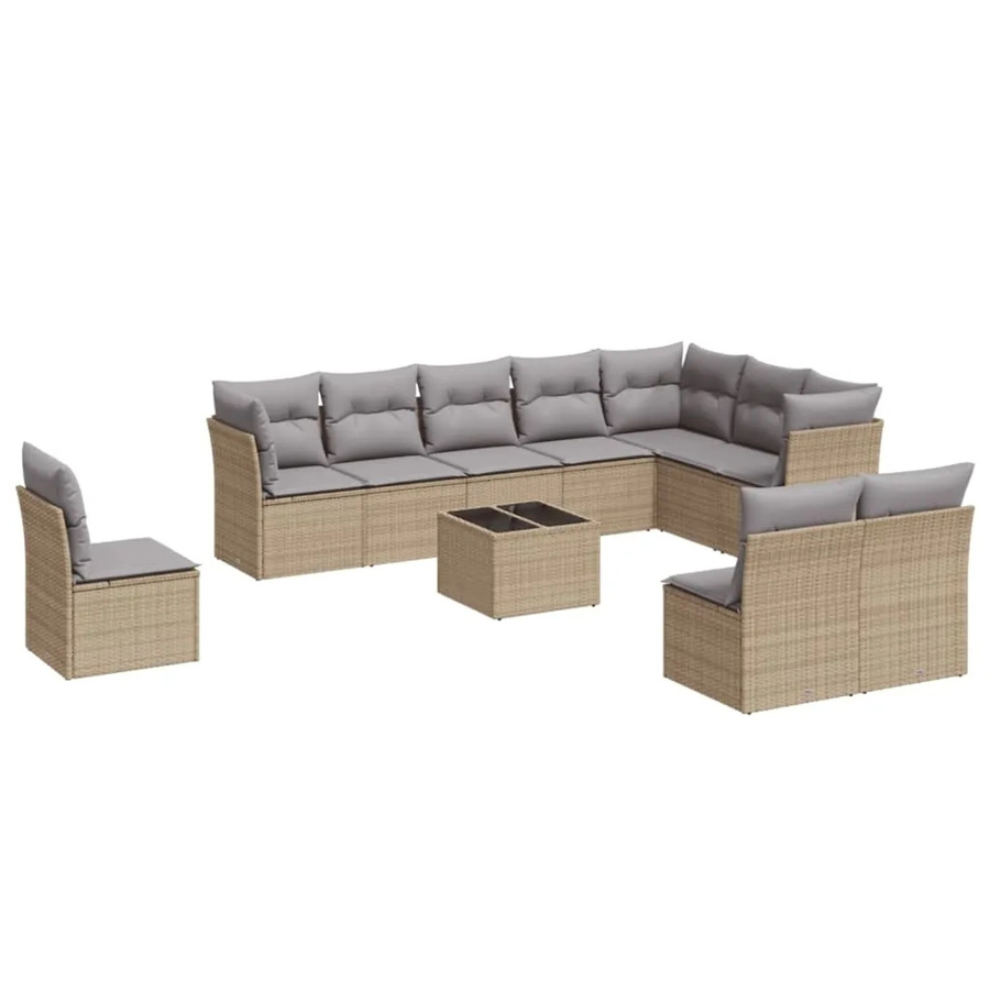 vidaXL 11-teilige Garten-Sofagarnitur aus Polyrattan in Beige mit Kissen und Gartentisch - Bild 2