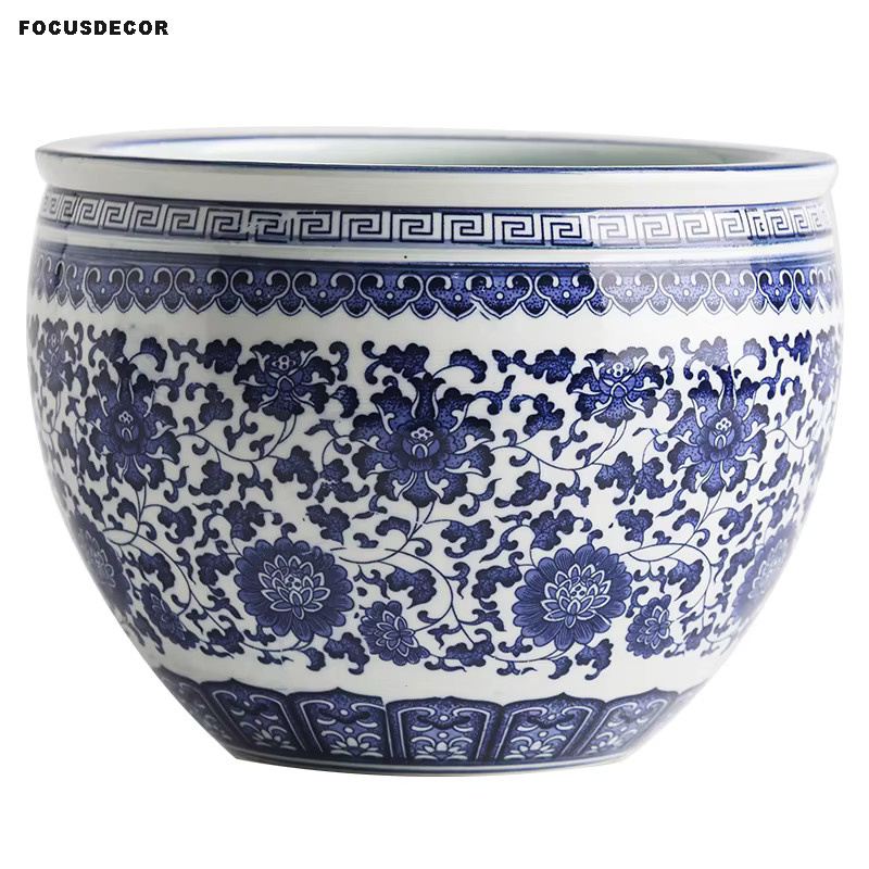 FOCUSDECOR Porzellan Blumentopf im chinesischen Stil, Blau-Weiß, Floral - Bild 5