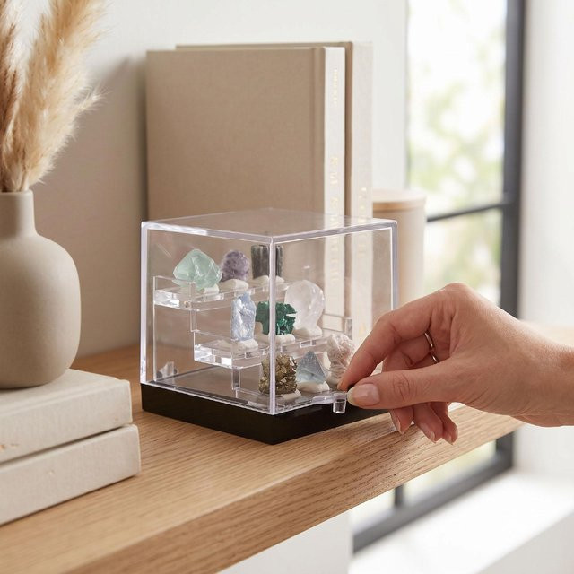 Igeteck Dekoration-Set mit klaren Quarzsteinen und 3-stufiger transparenter Vitrine für die Tischdekoration - Bild 1