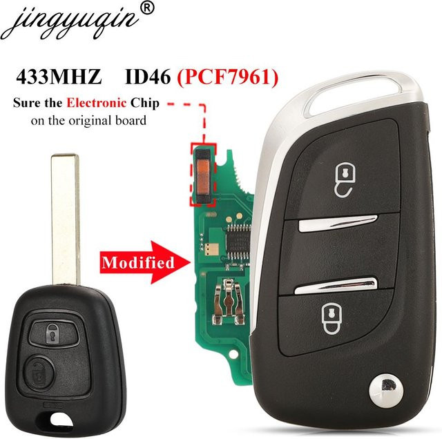 Jingyuqin Upgrade Flip 433 MHz ID46 PCF7961 Autoschlüssel Fernbedienung in Schwarz für Citroen C2 C3 Berlingo und Peugeot 307 306 406 - Bild 1