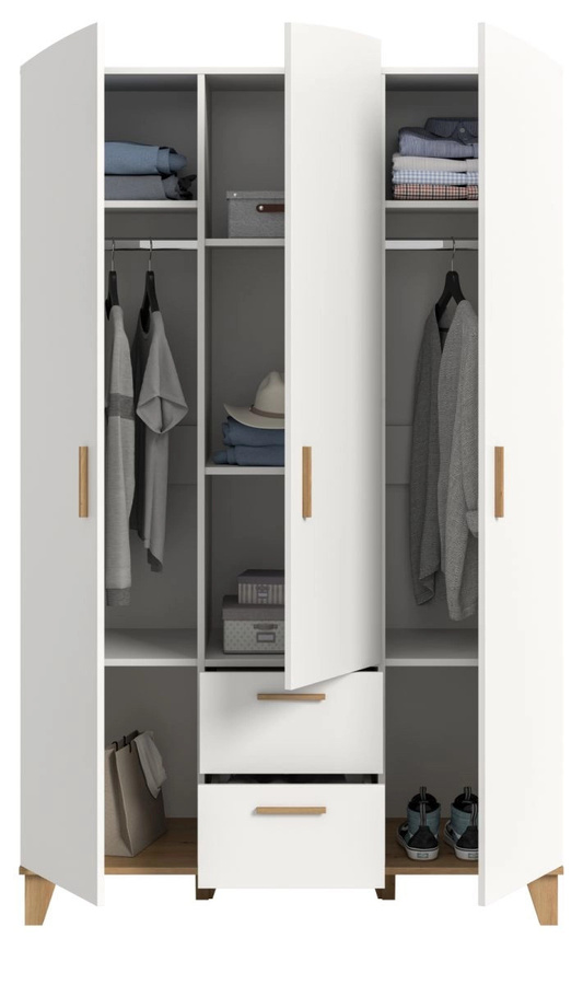 Kleiderschrank Aurora 3-türig in Weiß und Eiche mit integrierten Schubladen, B/T/H: 122 x 51 x 198 cm - Bild 4