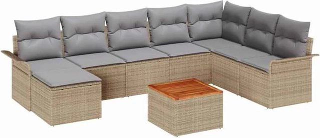 vidaXL Garten-Sofa-Set 9-teilig aus Poly Rattan in Beige mit Polsterung und Stauraum - Bild 1