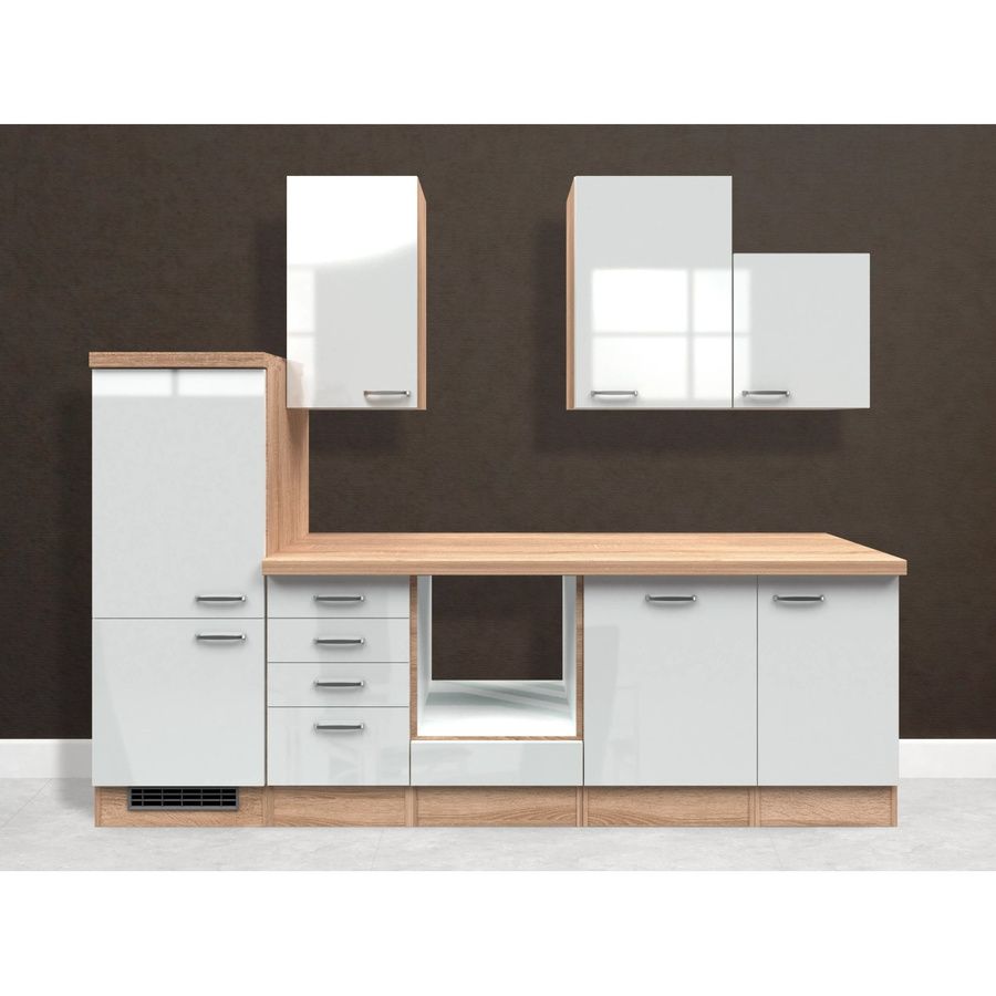 Flex-Well Exclusiv Küchenzeile Valero in Hochglanz Weiß mit Sonoma Eiche Nachbildung, B/T/H: 280 x 60 x 234 cm - Bild 2