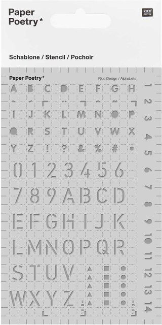 Rico Design Paper Poetry Bullet Diary Schablone mit Buchstaben, transparent, B: 9,5 cm, H: 15 cm - Bild 1