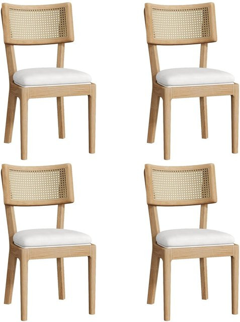 Merax Esszimmerstuhl Set 4 Stück aus Massivholz und Rattan in Braun im skandinavischen Design - Bild 1