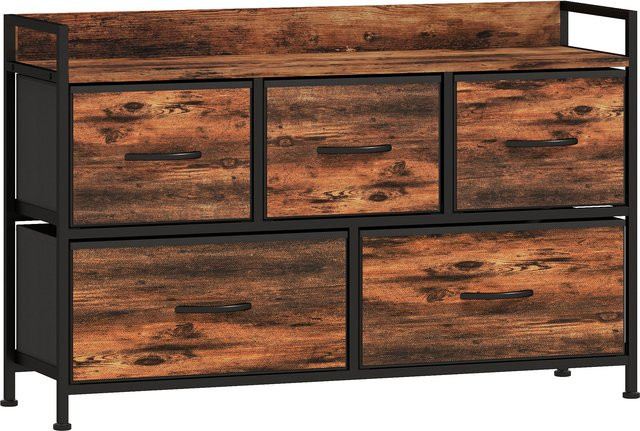 HOMCOM Kommode mit 5 Schubladen aus Stoff und Stahlgestell im Industrie-Design, Aufbewahrungsschrank für Schlafzimmer und Wohnzimmer, Rustikal-Braun - Bild 1